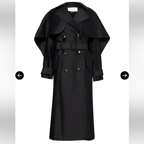 Zimmermann Black Trench Coat with Gold Buttons